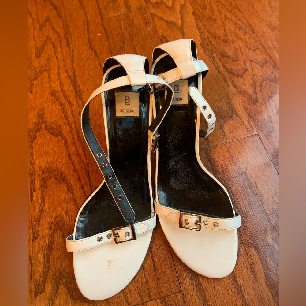 Baker White Ankle Strap Heel Sandal